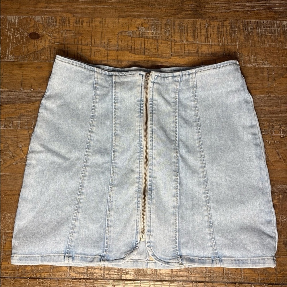 We The Free Light Wash Denim Mini Skirt